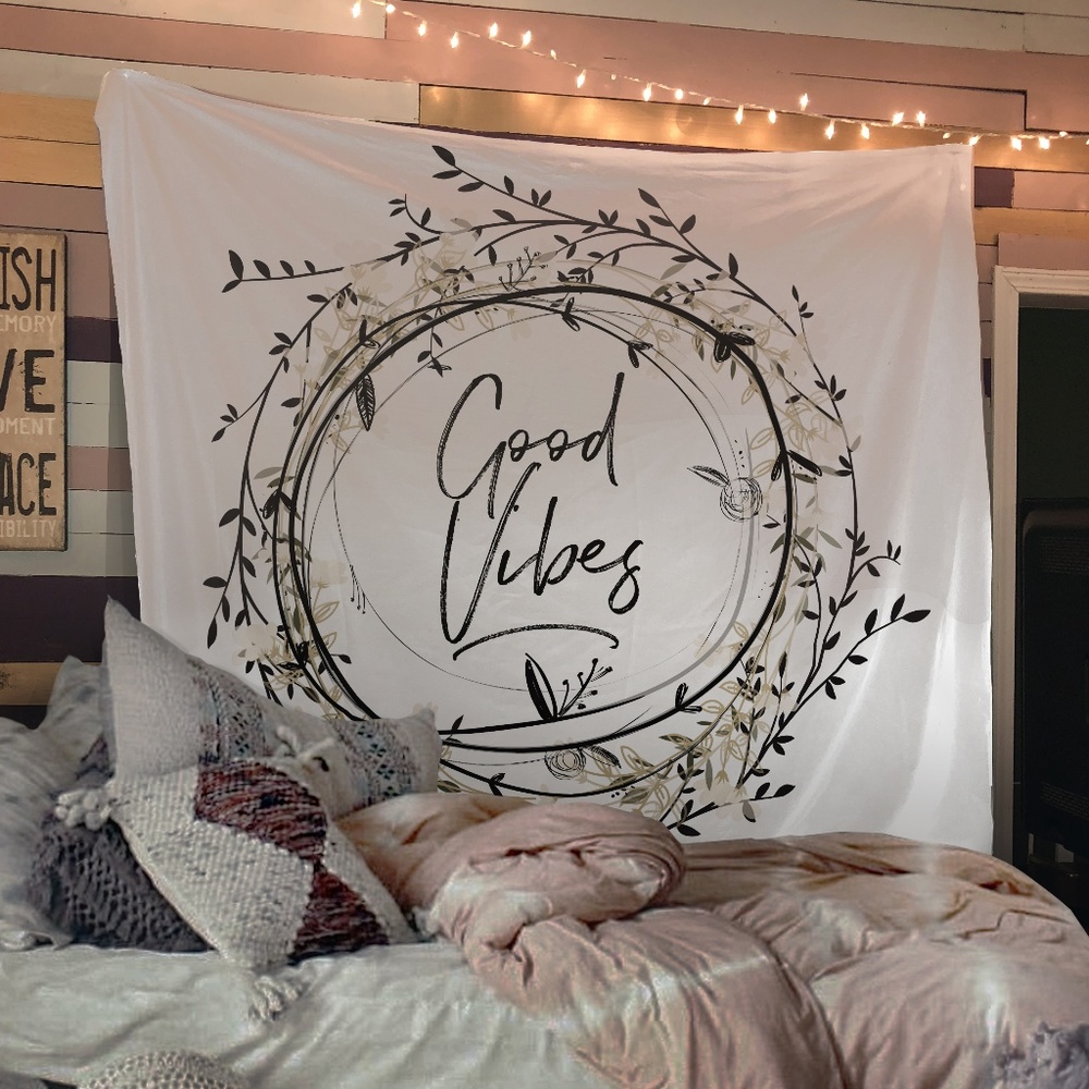 Good Vibes Floral Wreath Mandala Tapestry